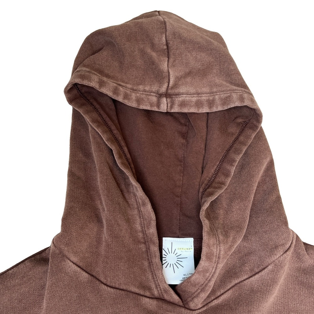 OFFLINE by Aerie Cropped Hoodie Women XL Brown Washed Thumbhole Pullover - Picture 5 of 9